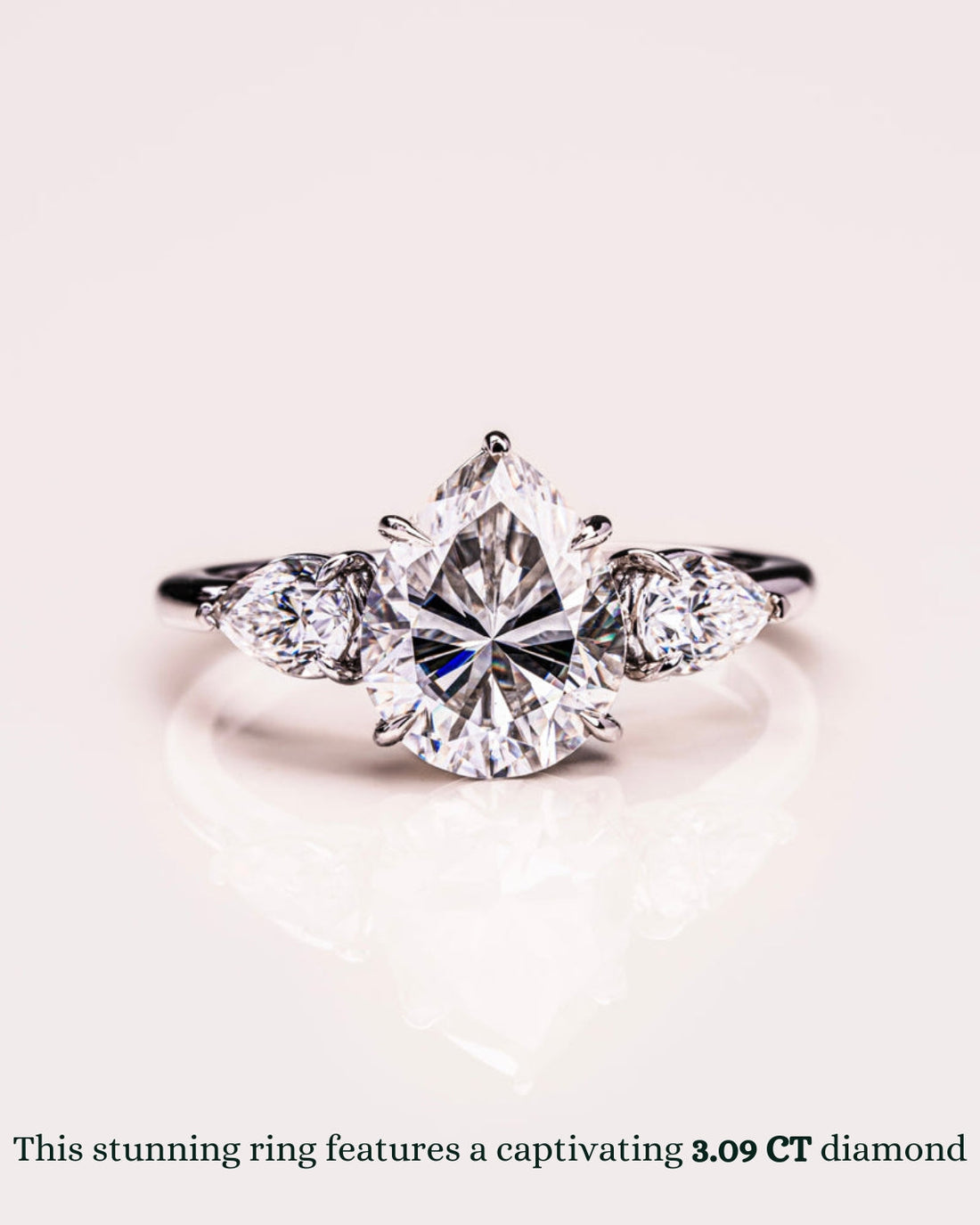 1.09 - 3.09 CT Pear F/VS2 CVD Diamond Three Stone Style Engagement Ring