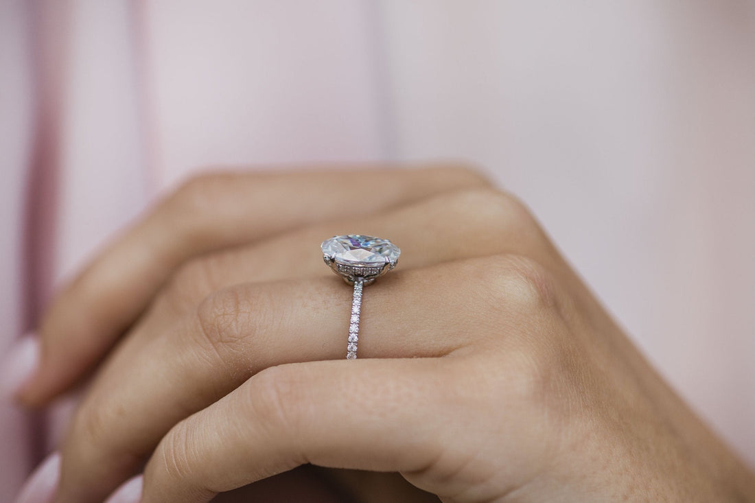 4.0CT Crushed Ice Oval Moissanite Hidden Halo Pave Setting Engagement Ring
