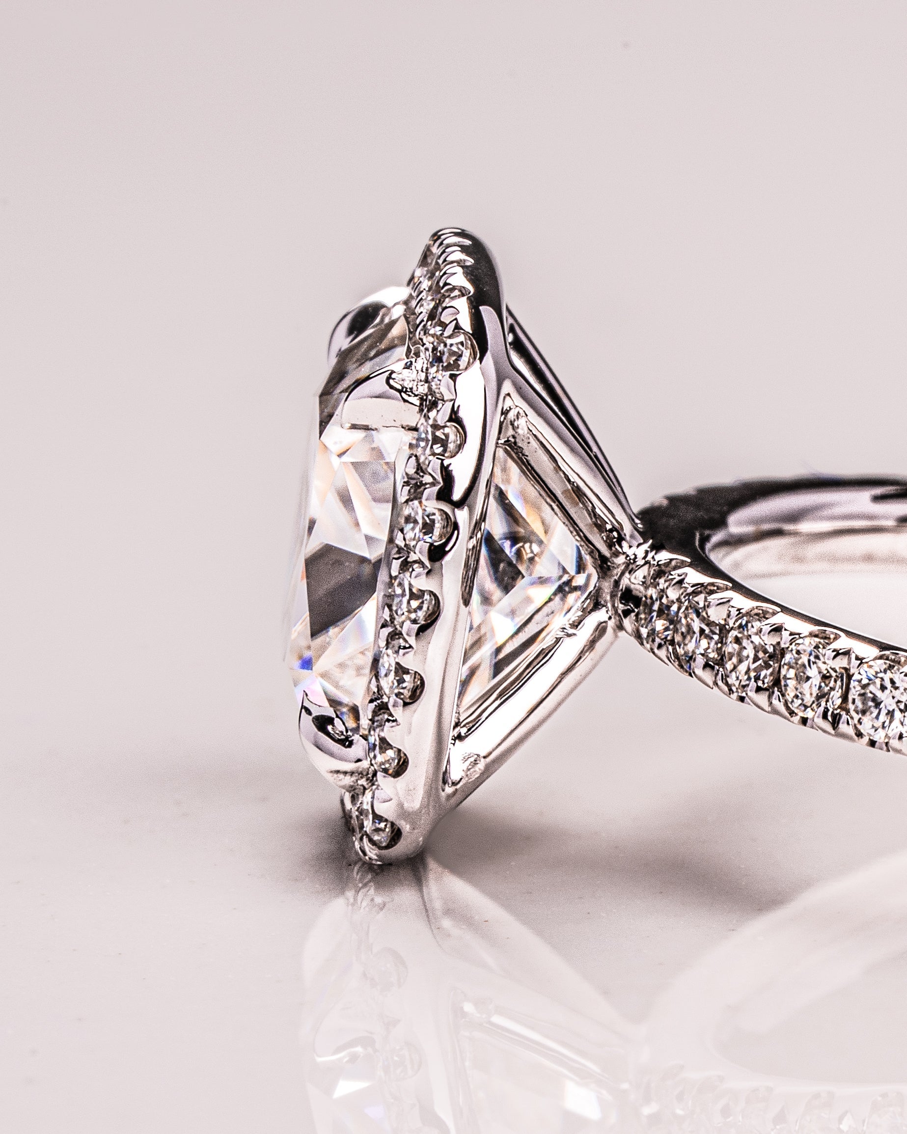 1.0 - 3.80 CT Cushion CVD Diamond Halo Pave Setting Engagement Ring