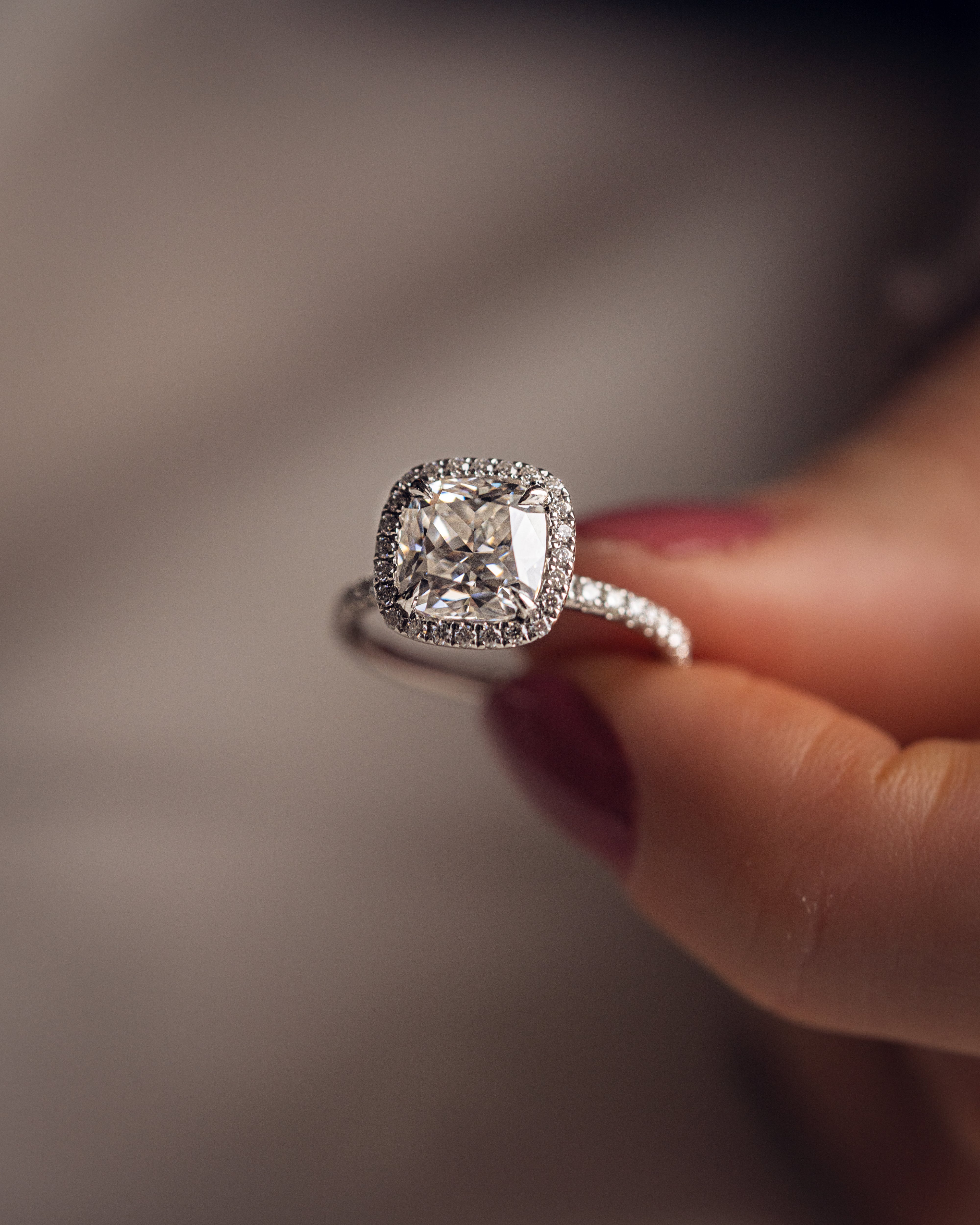 1.0 - 3.80 CT Cushion CVD Diamond Halo Pave Setting Engagement Ring