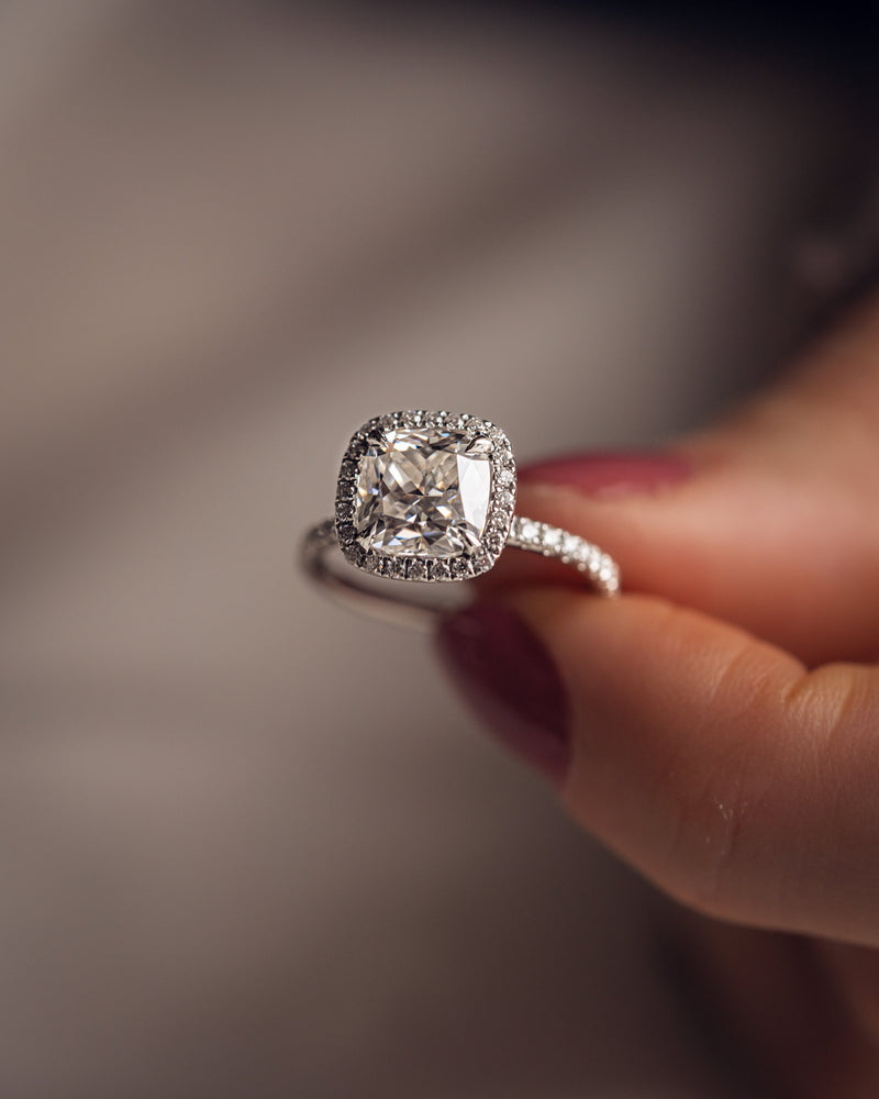 1.0 - 3.80 CT Cushion CVD Diamond Halo Pave Setting Engagement Ring