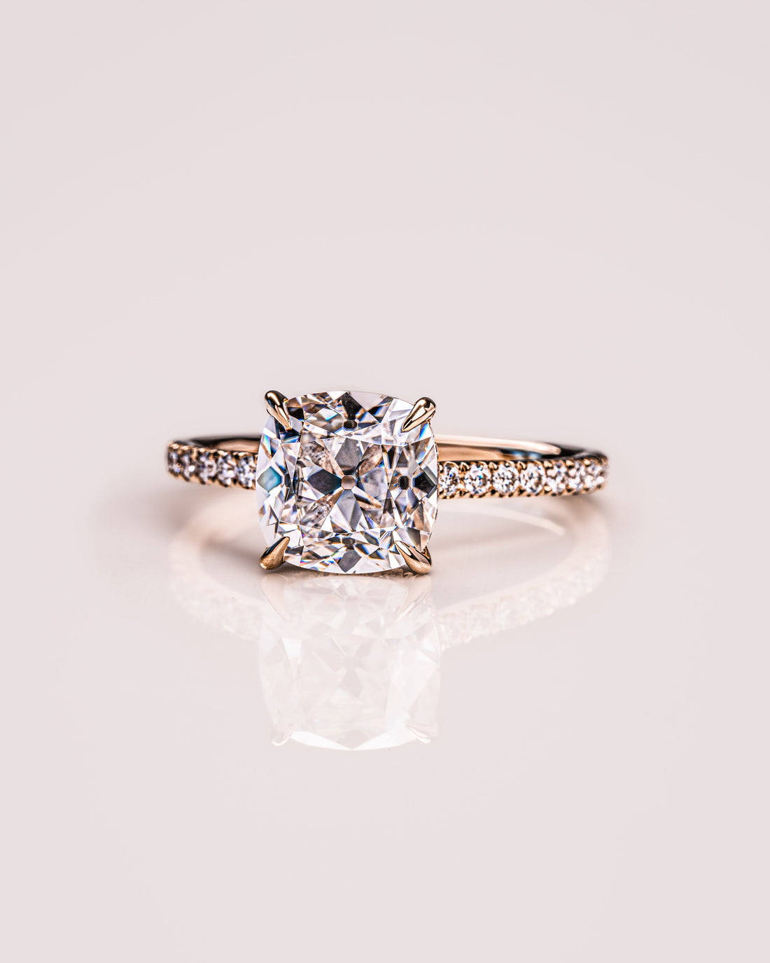 1.74-3.74 CT Cushion  CVD Diamond Hidden Halo Pave Setting Engagement Ring