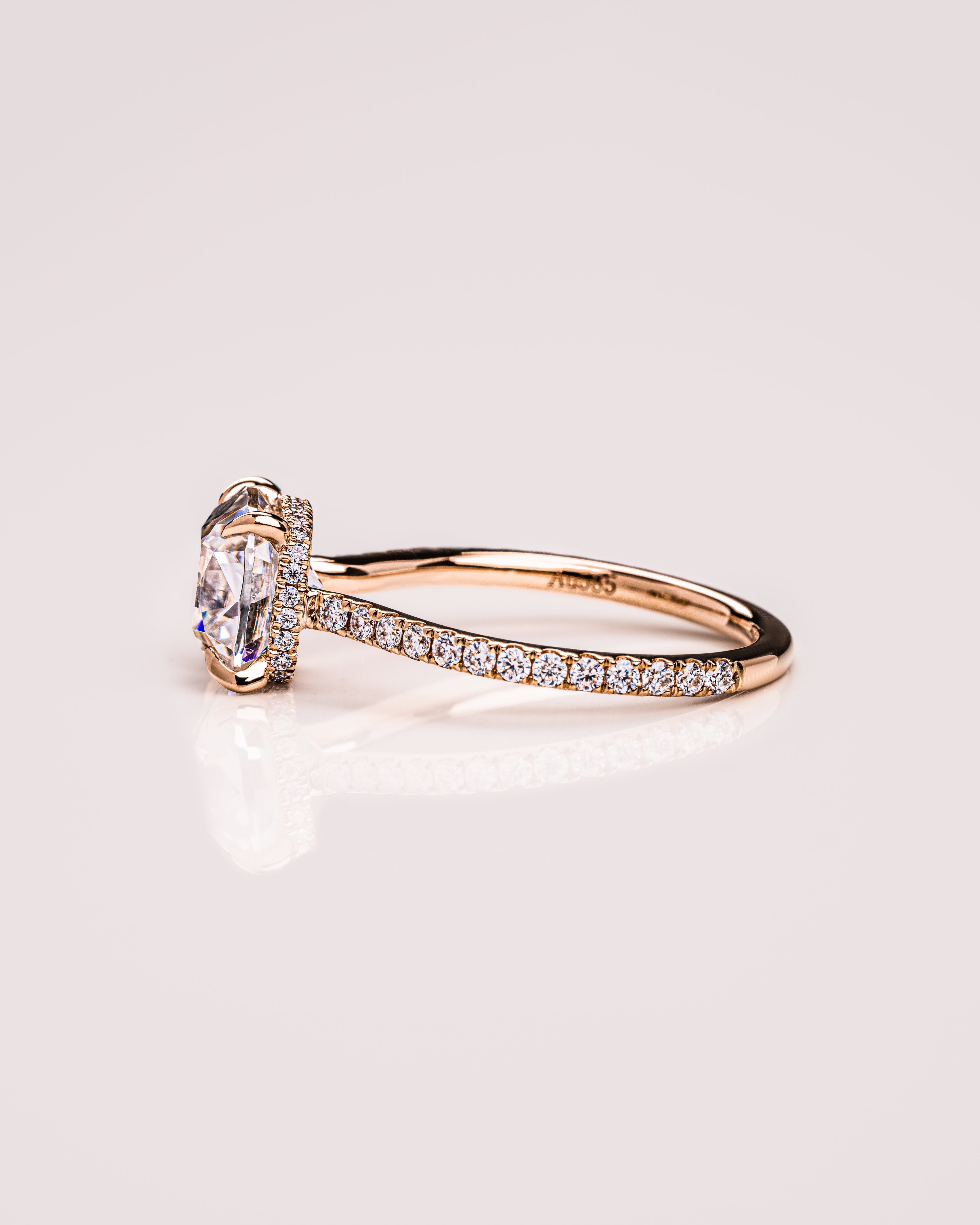 1.74-3.74 CT Cushion  CVD Diamond Hidden Halo Pave Setting Engagement Ring