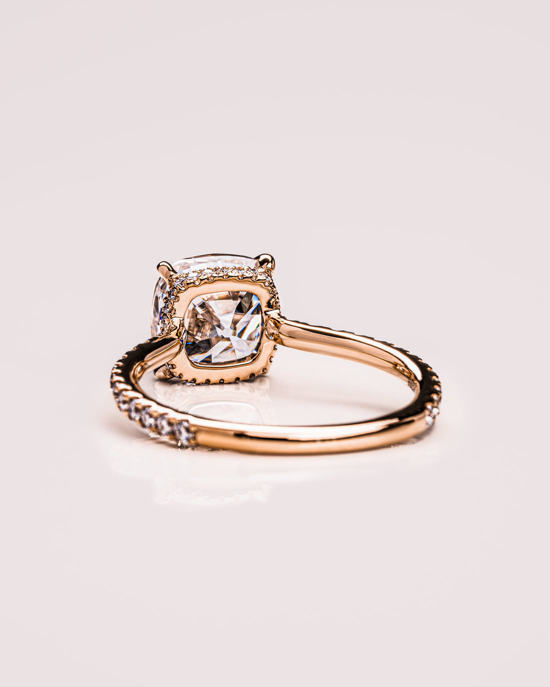 1.74-3.74 CT Cushion  CVD Diamond Hidden Halo Pave Setting Engagement Ring