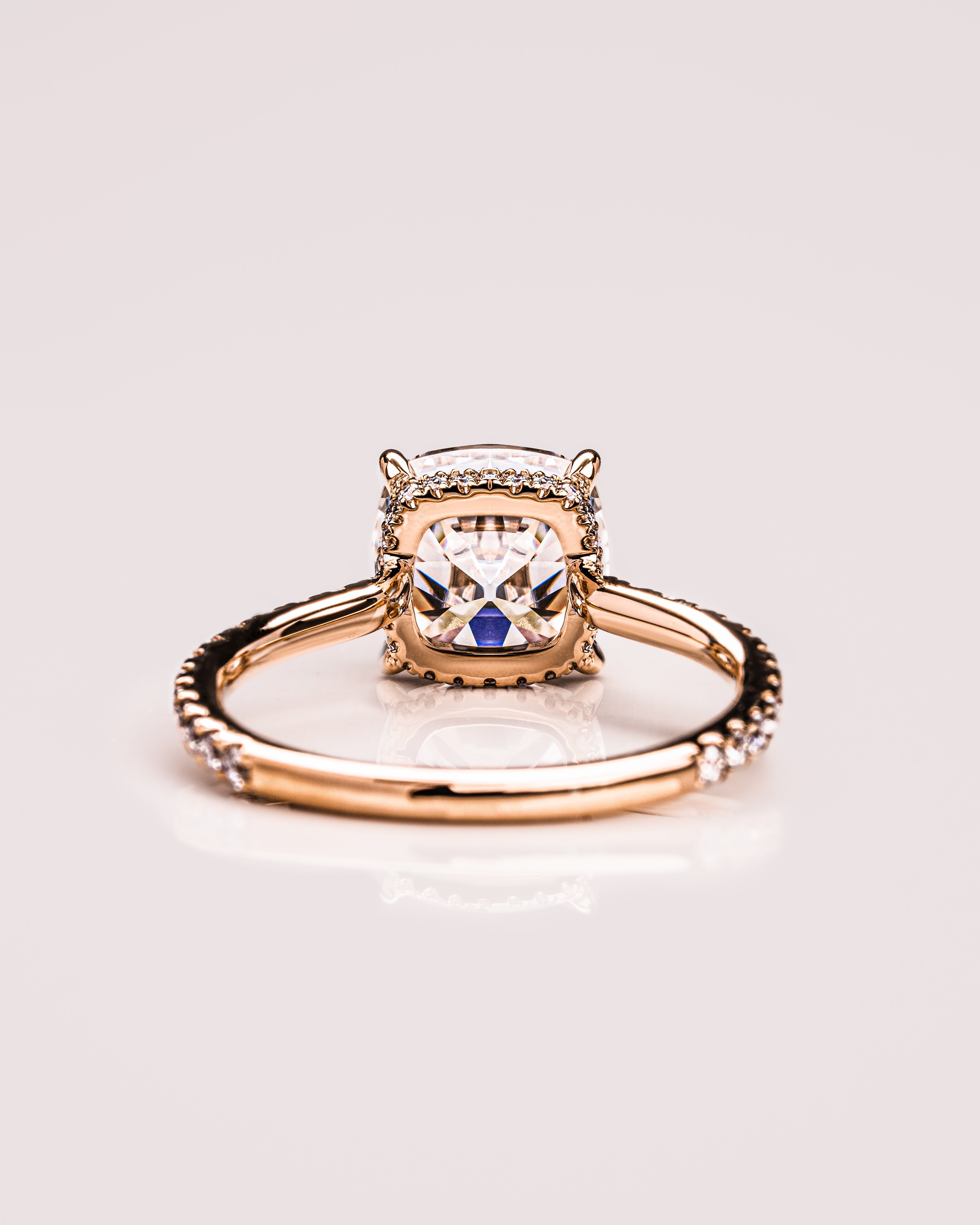 1.74-3.74 CT Cushion  CVD Diamond Hidden Halo Pave Setting Engagement Ring