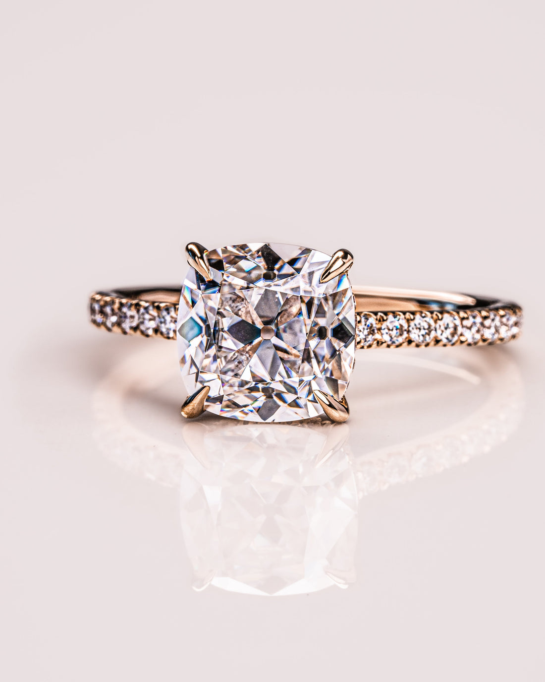1.74-3.74 CT Cushion  CVD Diamond Hidden Halo Pave Setting Engagement Ring
