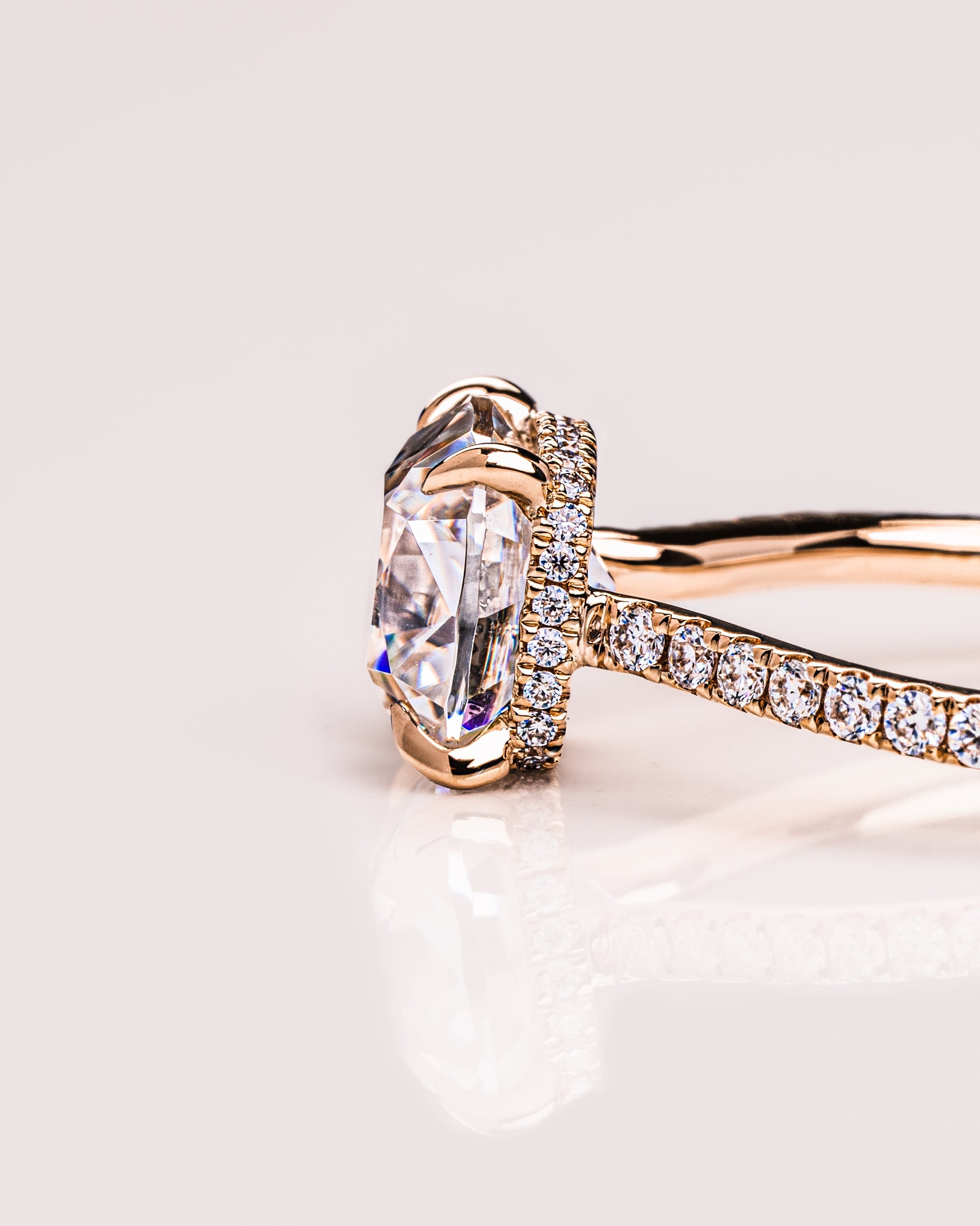 1.74-3.74 CT Cushion  CVD Diamond Hidden Halo Pave Setting Engagement Ring