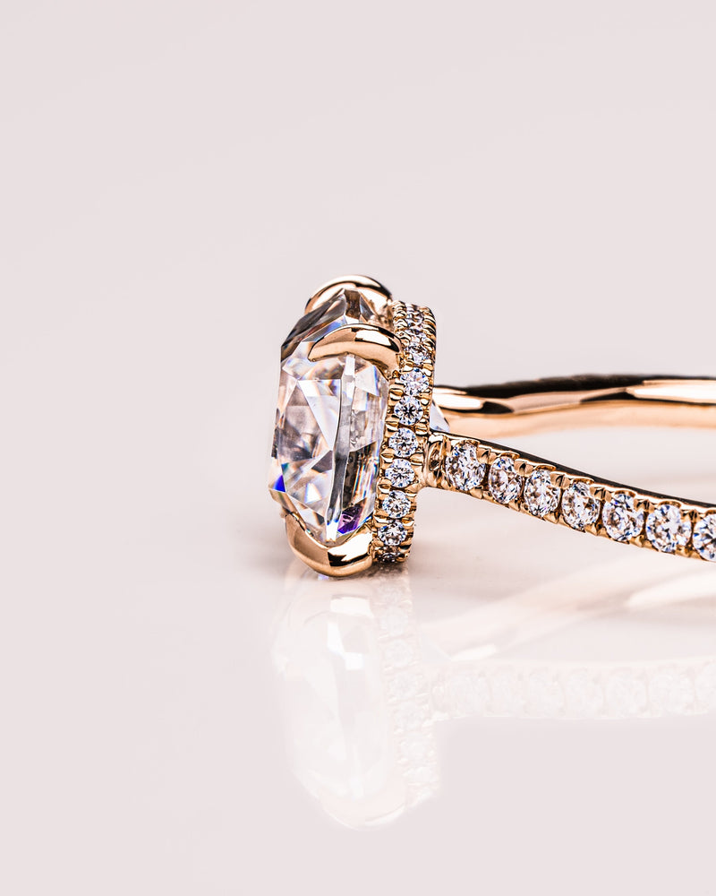 1.74-3.74 CT Cushion  CVD Diamond Hidden Halo Pave Setting Engagement Ring