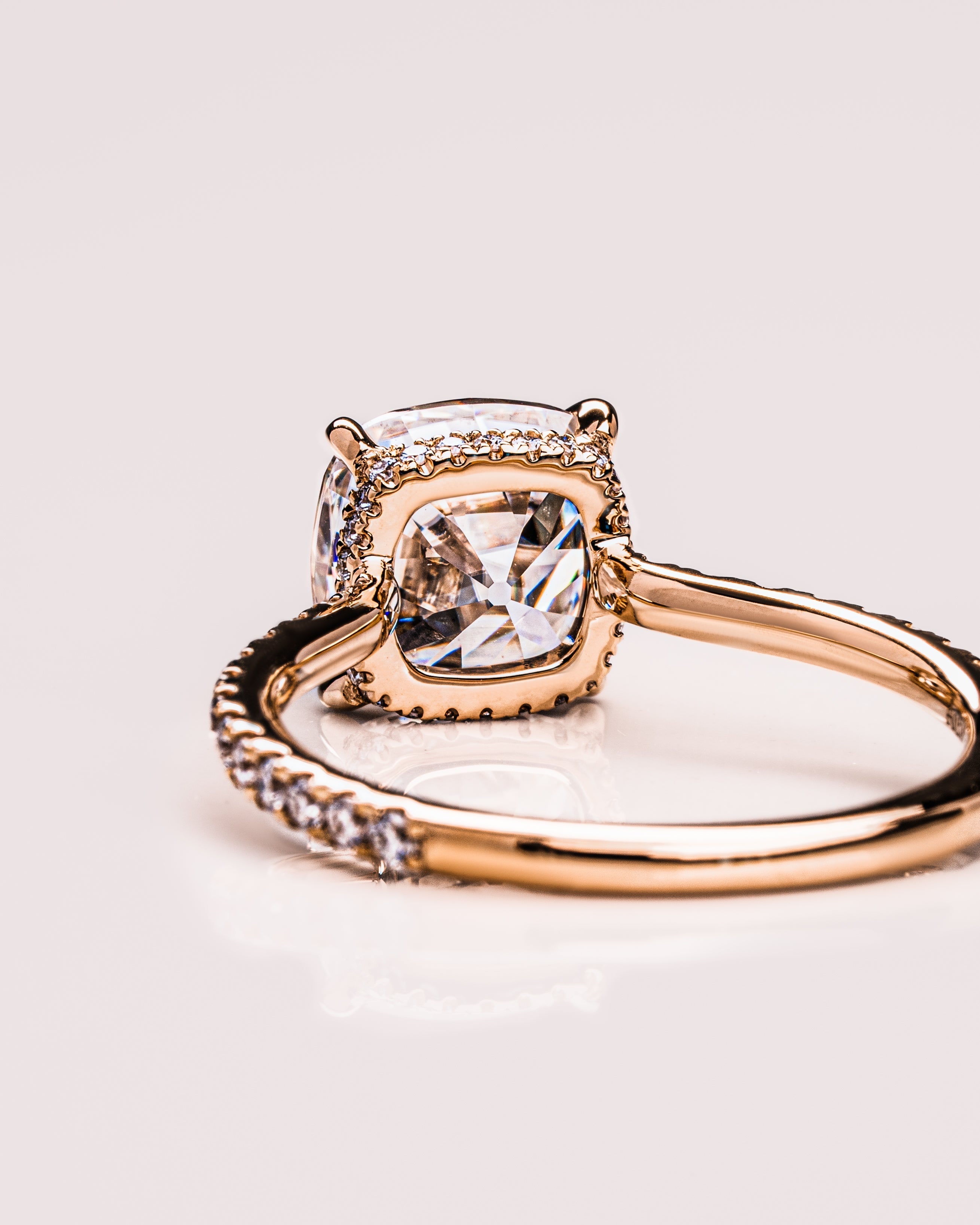 1.74-3.74 CT Cushion  CVD Diamond Hidden Halo Pave Setting Engagement Ring