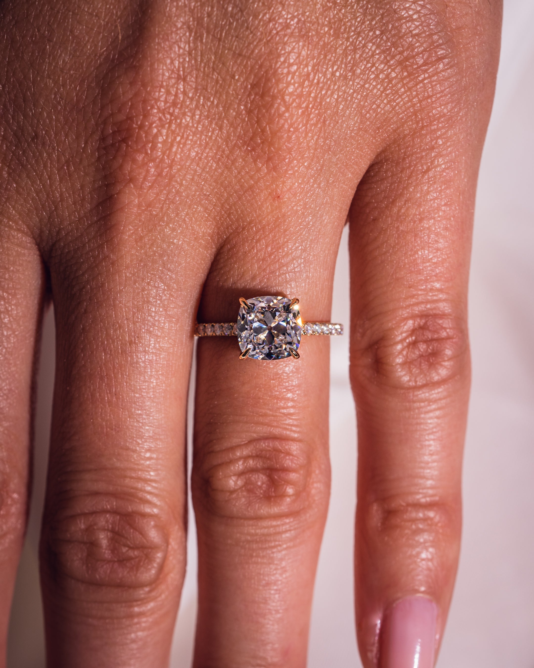 1.74-3.74 CT Cushion  CVD Diamond Hidden Halo Pave Setting Engagement Ring