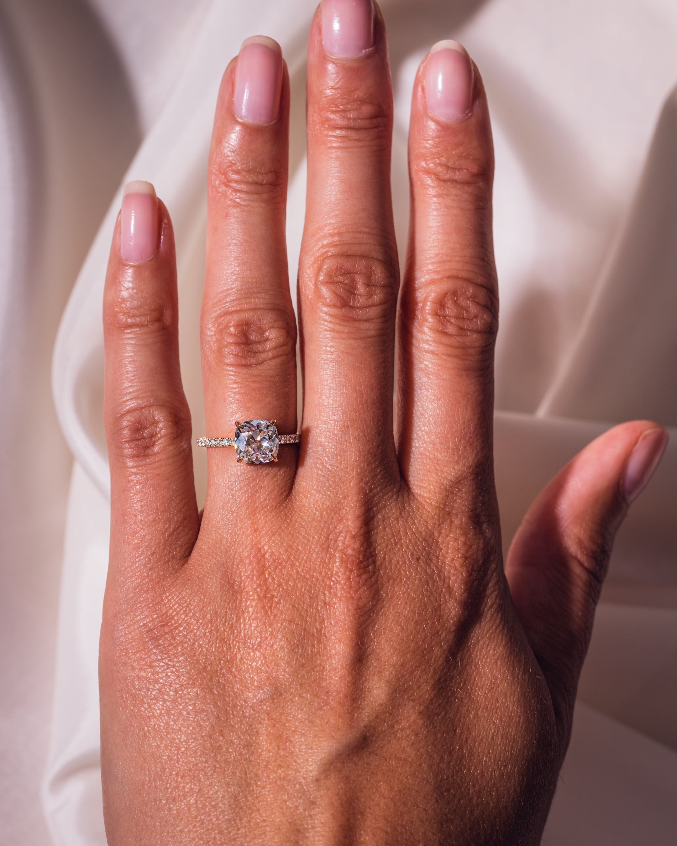 1.74-3.74 CT Cushion  CVD Diamond Hidden Halo Pave Setting Engagement Ring