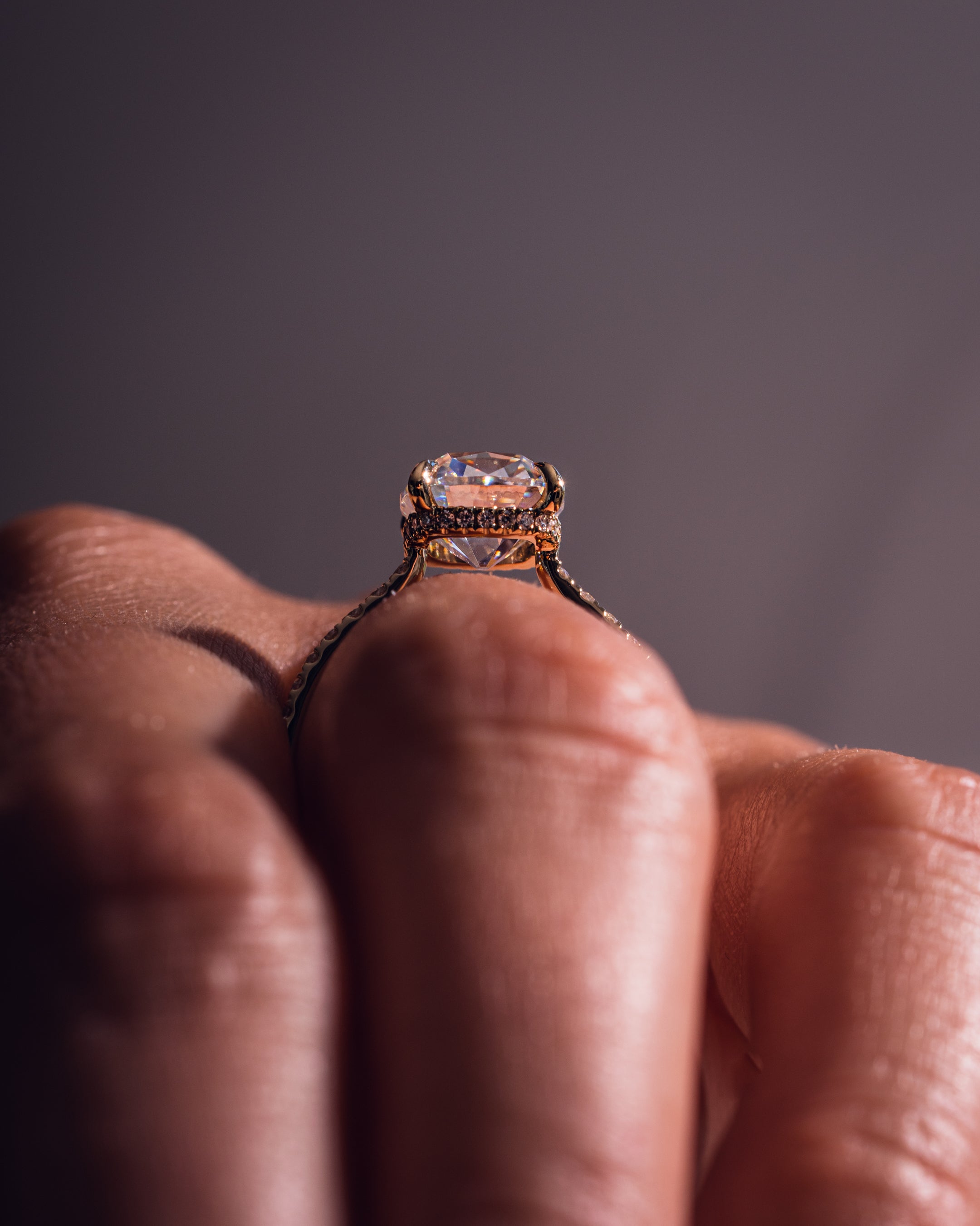 1.74-3.74 CT Cushion  CVD Diamond Hidden Halo Pave Setting Engagement Ring