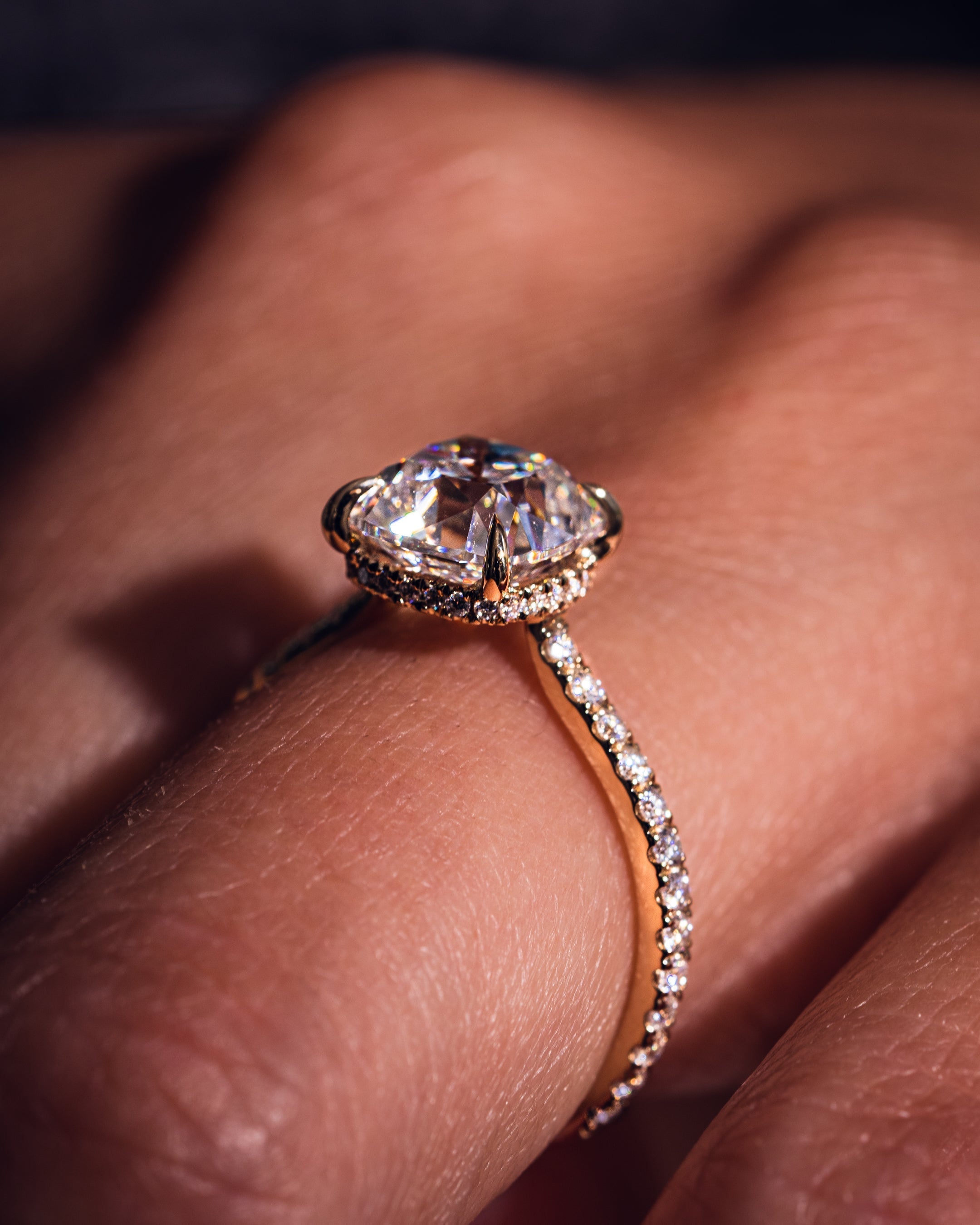 1.74-3.74 CT Cushion  CVD Diamond Hidden Halo Pave Setting Engagement Ring