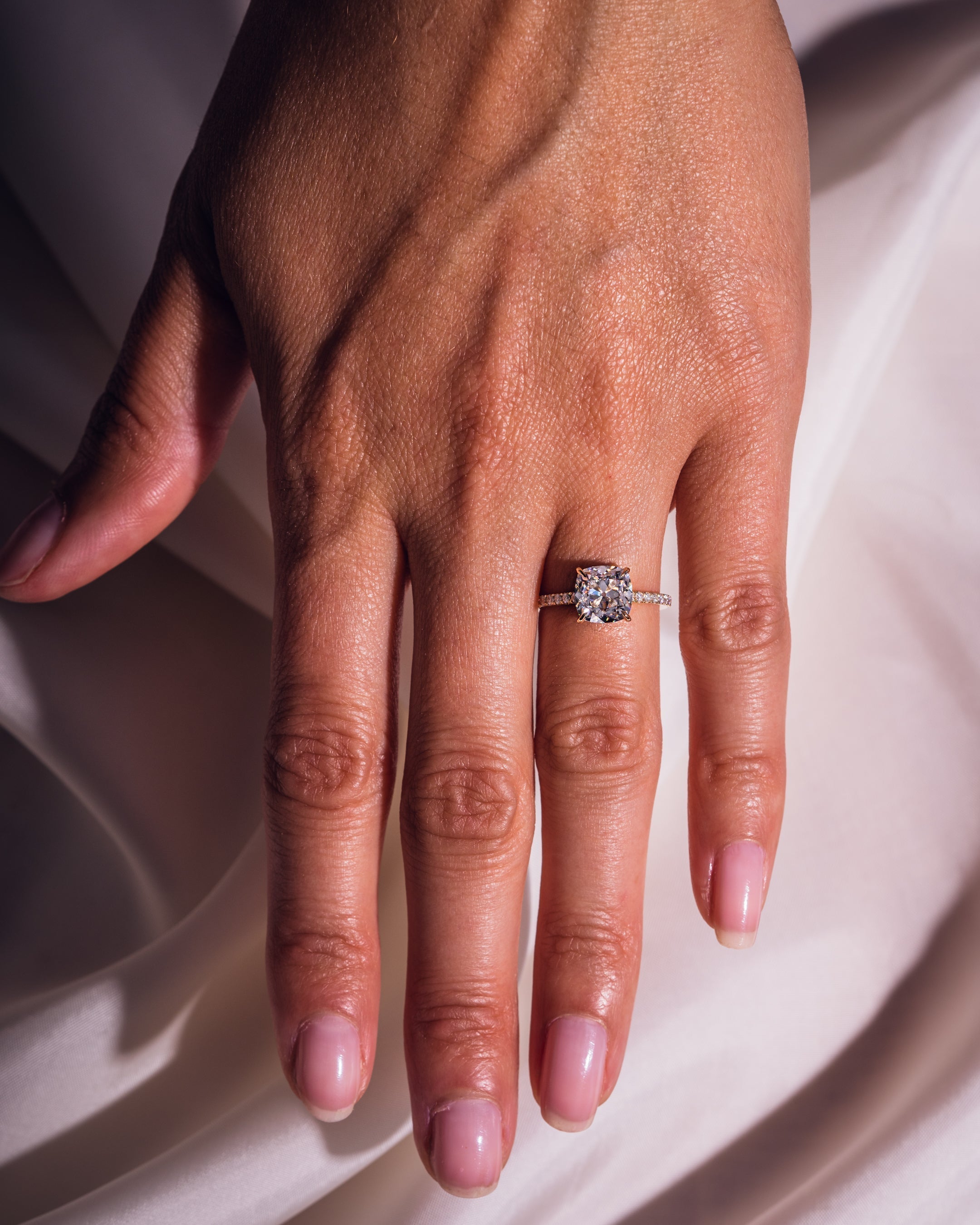 1.74-3.74 CT Cushion  CVD Diamond Hidden Halo Pave Setting Engagement Ring