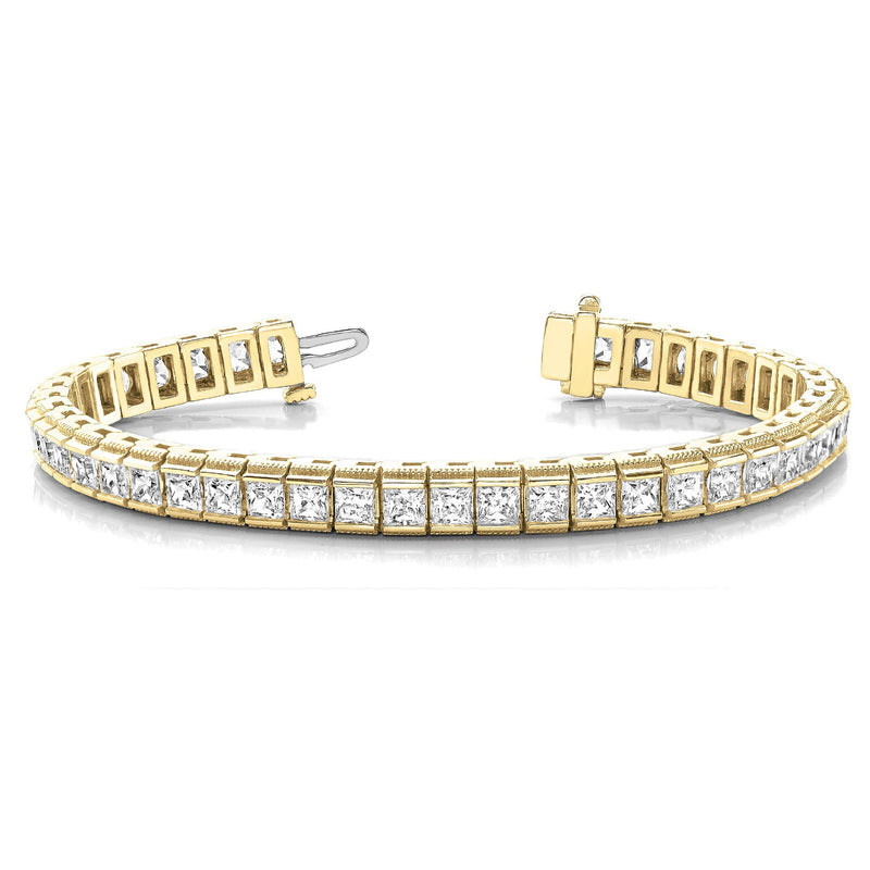 Channel Set 13.0 ctw Princess Cut Diamond Tennis Bracelet Milgrain Edges for Women