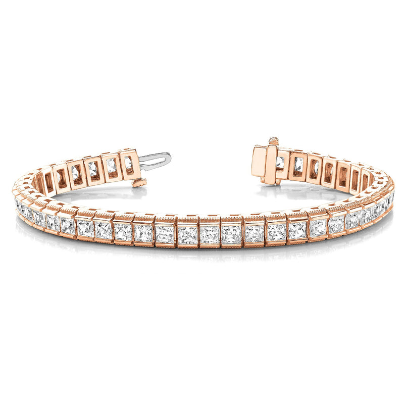 Channel Set 13.0 ctw Princess Cut Diamond Tennis Bracelet Milgrain Edges for Women