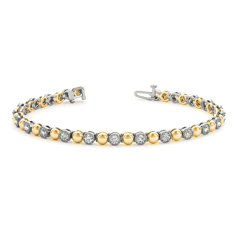0.70 ctw Round Diamond Tennis Bracelet Milgrain & Gold Balls for Women