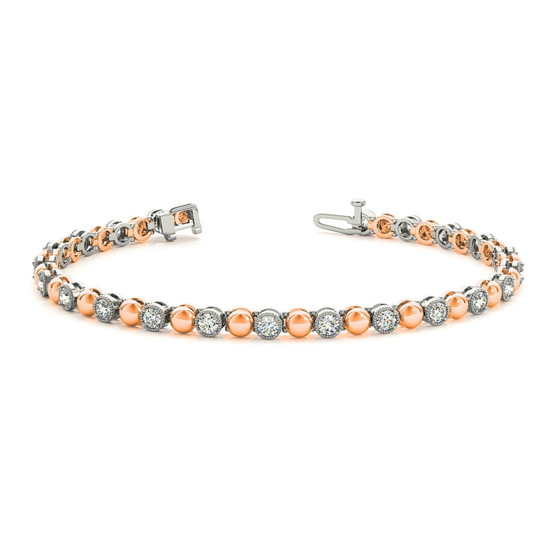 0.70 ctw Round Diamond Tennis Bracelet Milgrain & Gold Balls for Women