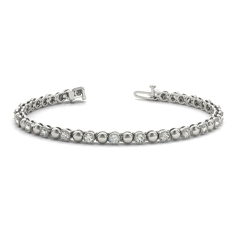 0.70 ctw Round Diamond Tennis Bracelet Milgrain & Gold Balls for Women