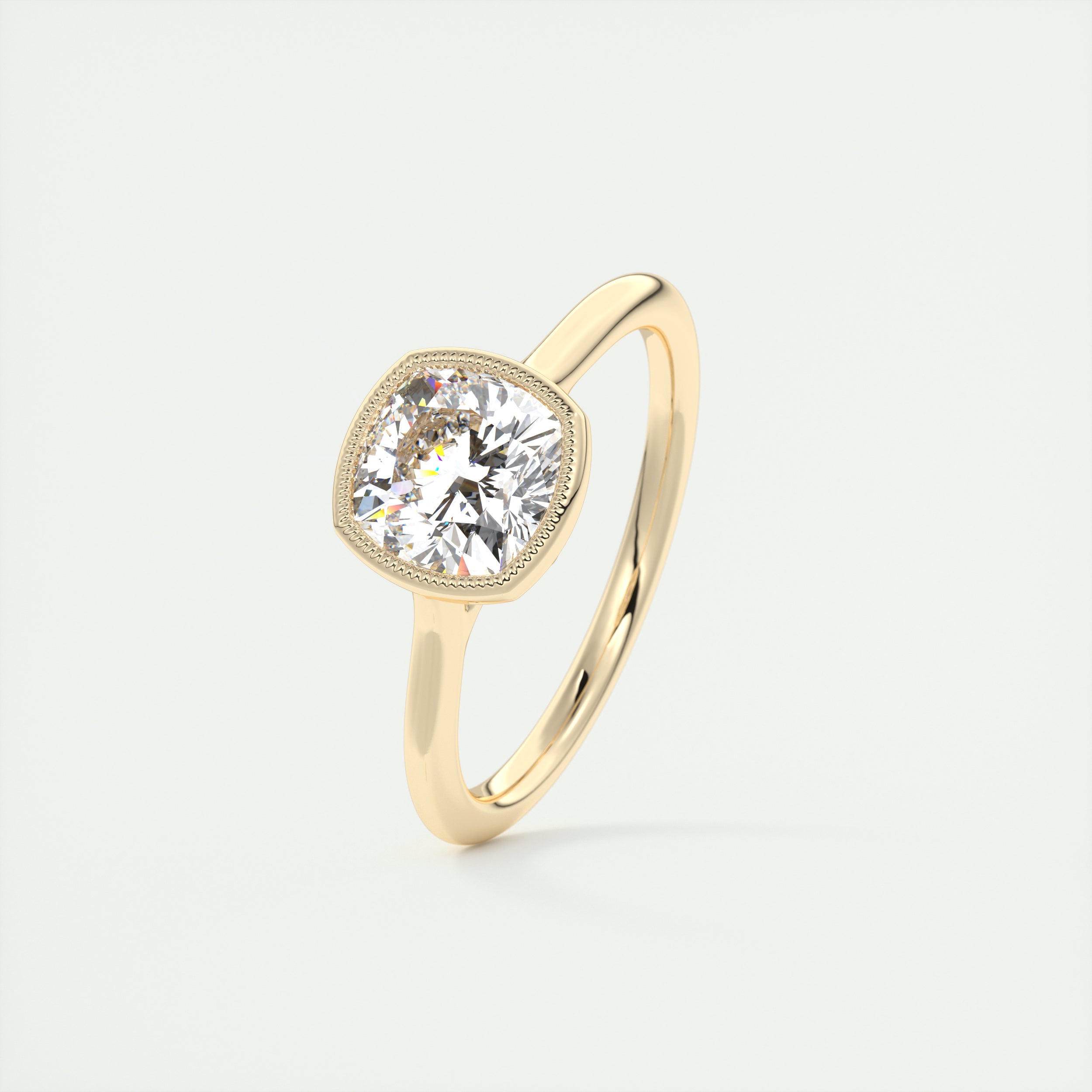 2CT Cushion Cut Moissanite Bezel Solitaire Engagement Ring