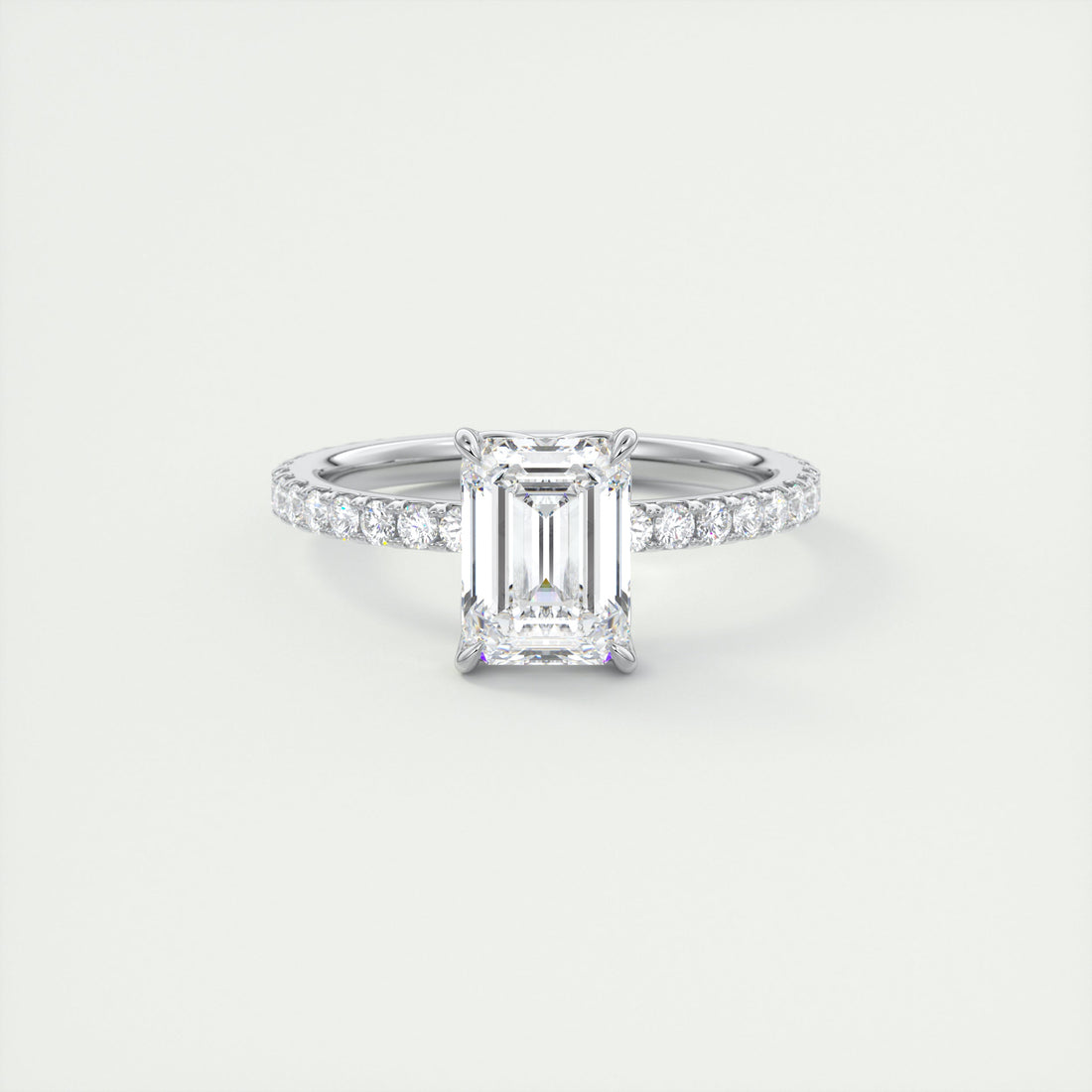 2CT Emerald Moissanite Solitaire Pave Setting Engagement Ring