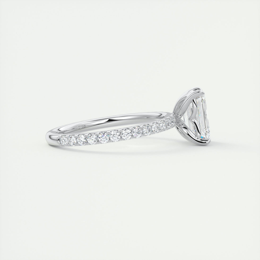 2CT Emerald Moissanite Solitaire Pave Setting Engagement Ring