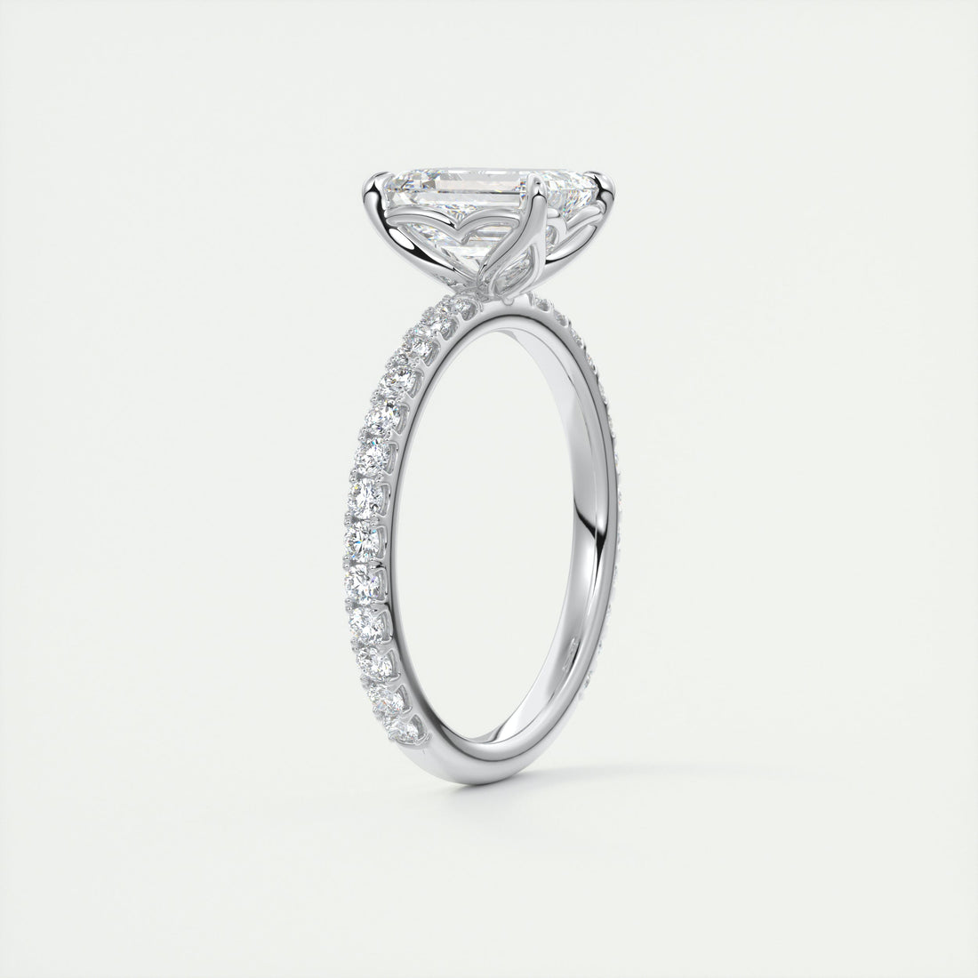 2CT Emerald Moissanite Solitaire Pave Setting Engagement Ring