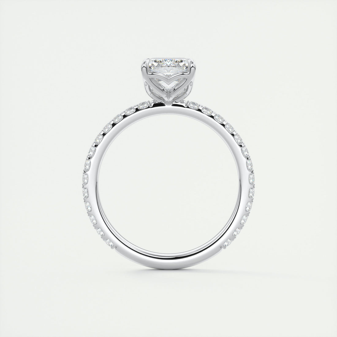2CT Emerald Moissanite Solitaire Pave Setting Engagement Ring
