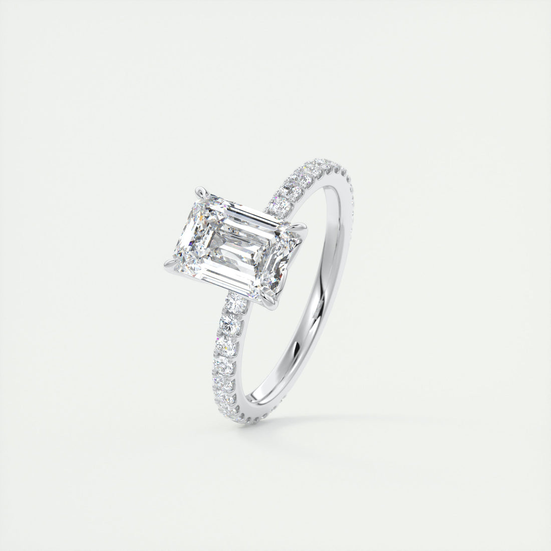 2CT Emerald Moissanite Solitaire Pave Setting Engagement Ring