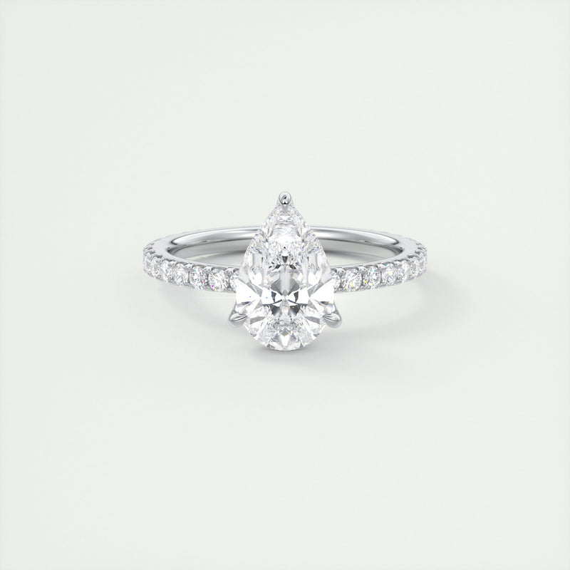 2CT Pear Cut Moissanite Solitaire Pave Setting Engagement Ring