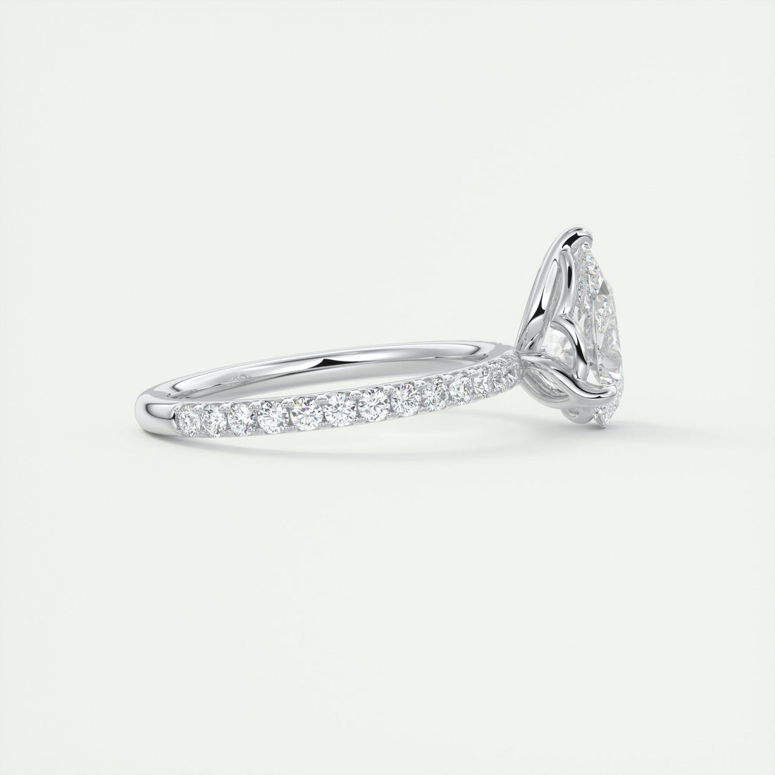 2CT Pear Cut Moissanite Solitaire Pave Setting Engagement Ring