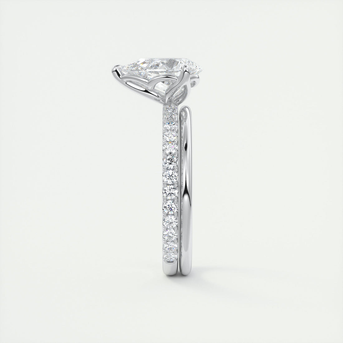 2CT Pear Cut Moissanite Solitaire Pave Setting Engagement Ring
