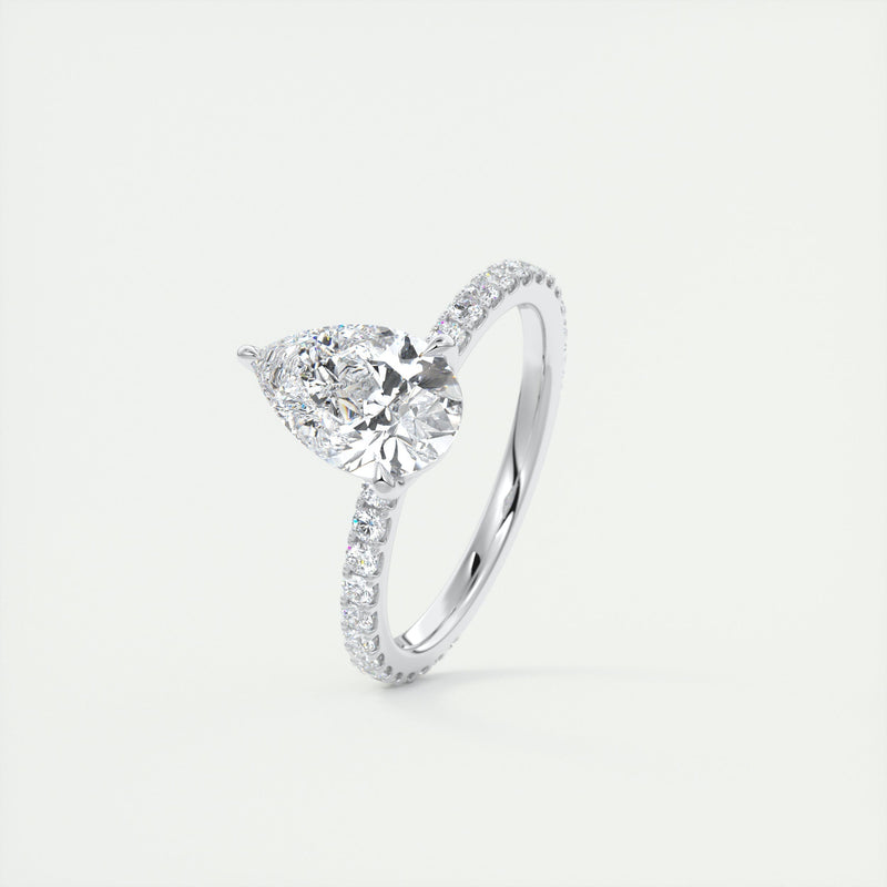 2CT Pear Cut Moissanite Solitaire Pave Setting Engagement Ring