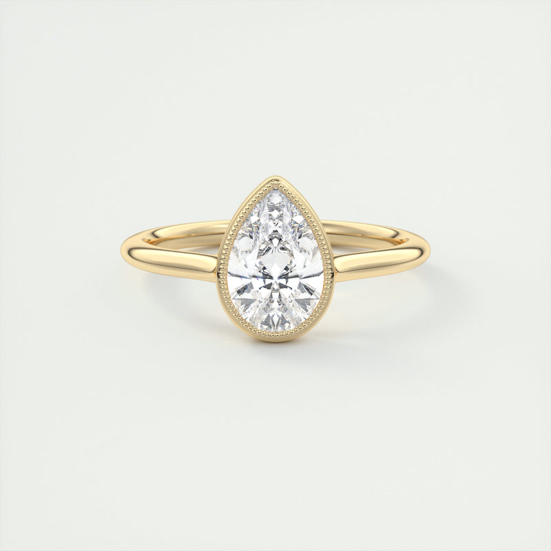 2CT Pear Cut Moissanite Bezel Solitaire Engagement Ring