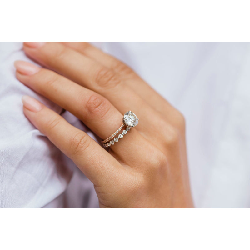 2.10CT Round Moissanite Solitaire Pave Setting Engagement Ring