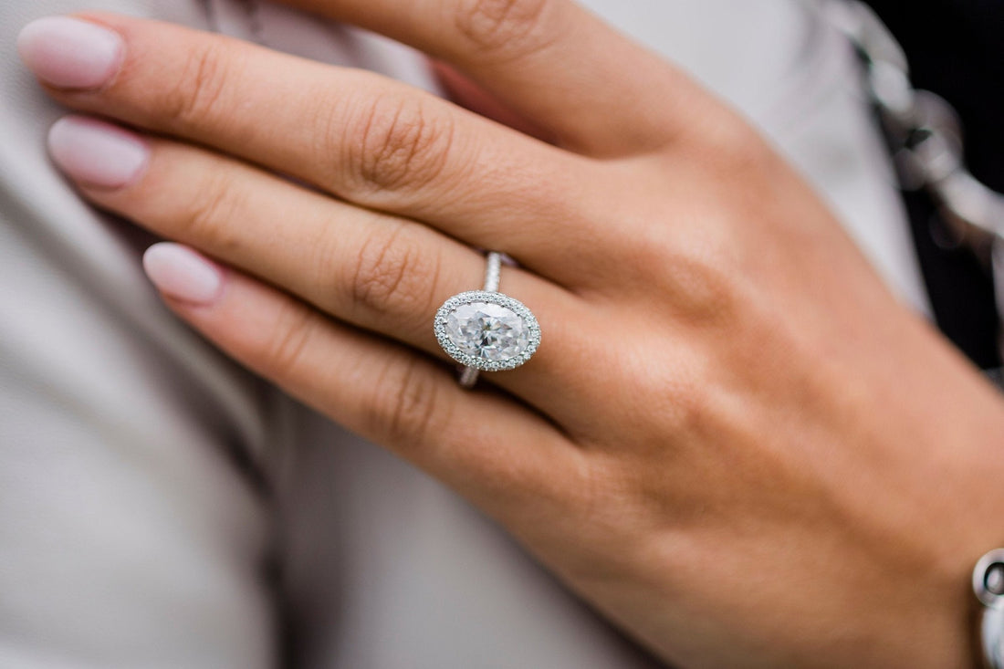3.85CT Oval Moissanite Triple Pave Setting Engagement Ring