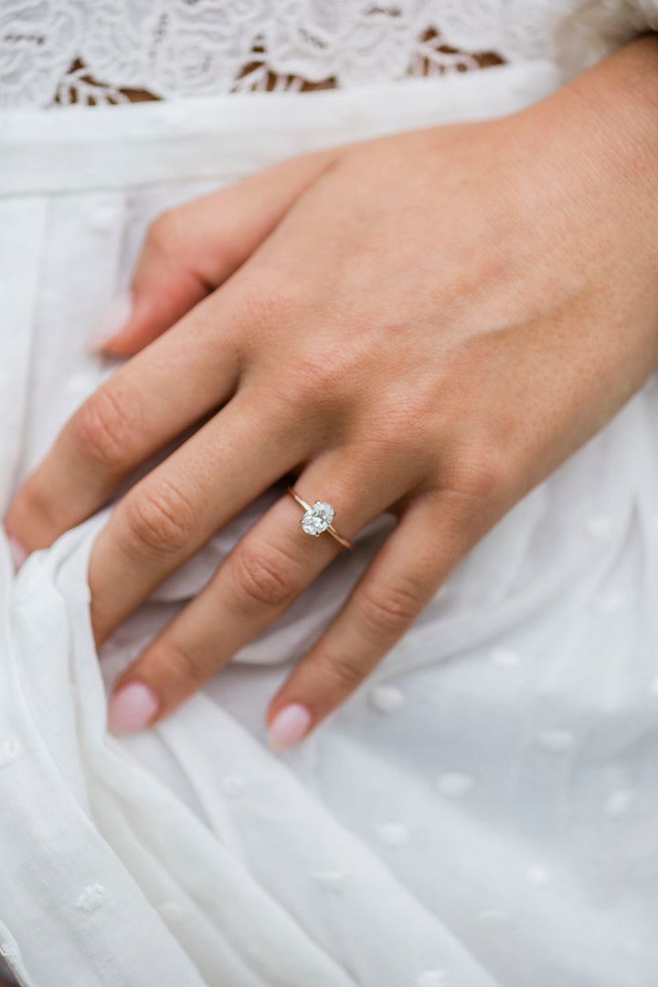1.33CT Oval Hidden Halo 4 Prong Moissanite Engagement Ring
