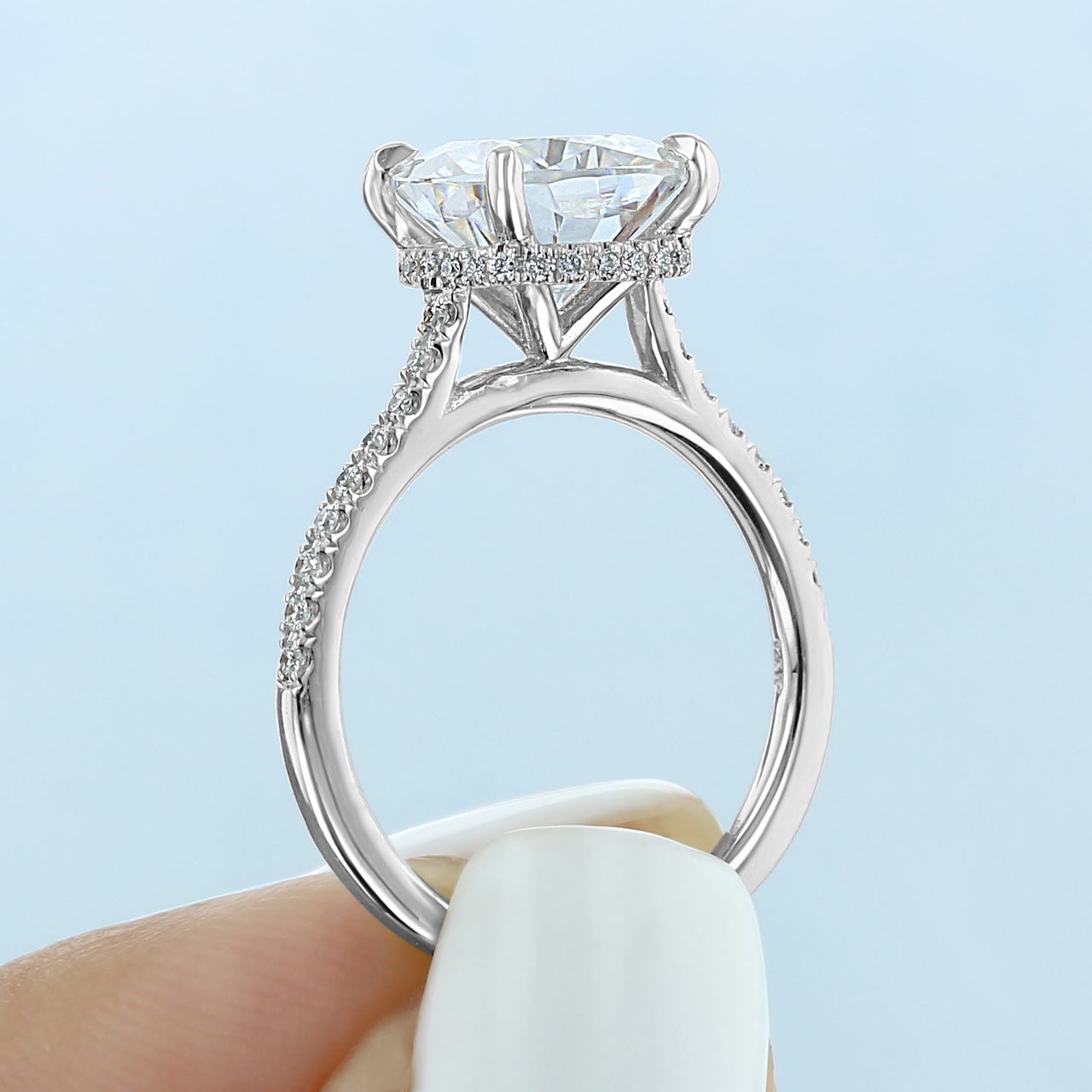 2.8CT Cushion Moissanite Hidden Halo Pave Setting Engagement Ring