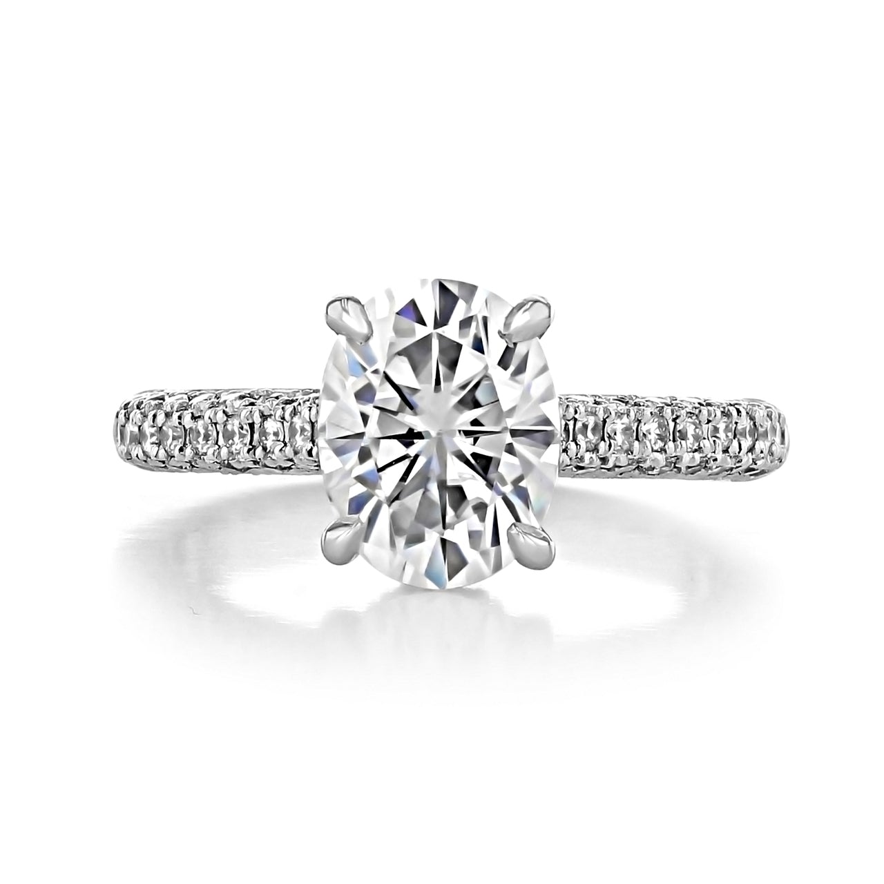 2.38 CT Oval Moissanite Hidden Halo Triple Pave Setting Engagement Ring