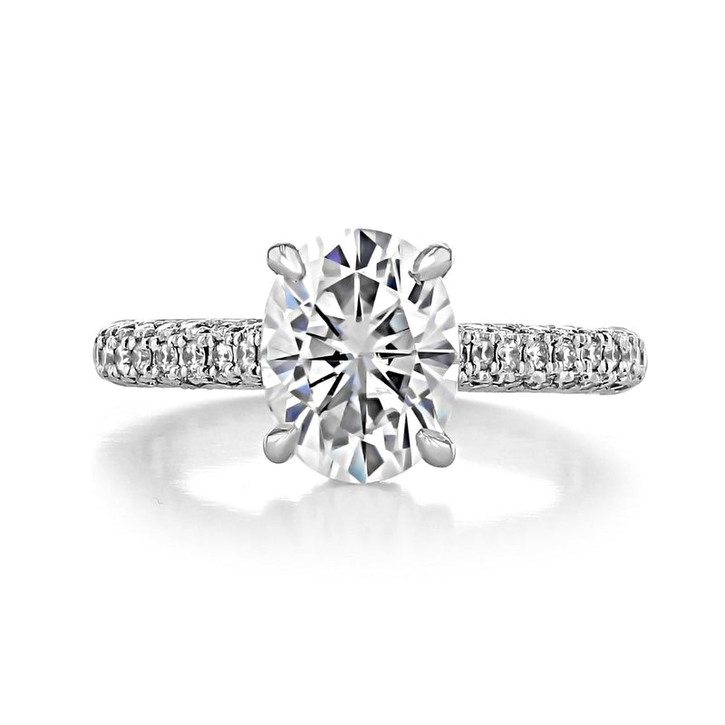 2.38 CT Oval Moissanite Hidden Halo Triple Pave Setting Engagement Ring