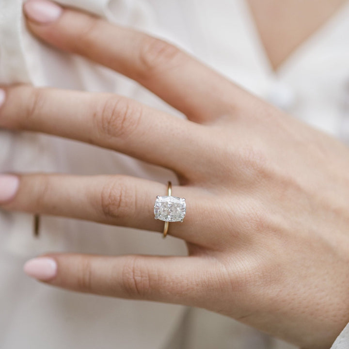 3.20CT Elongated Cushion Moissanite Solitaire Hidden Halo Setting Engagement Ring