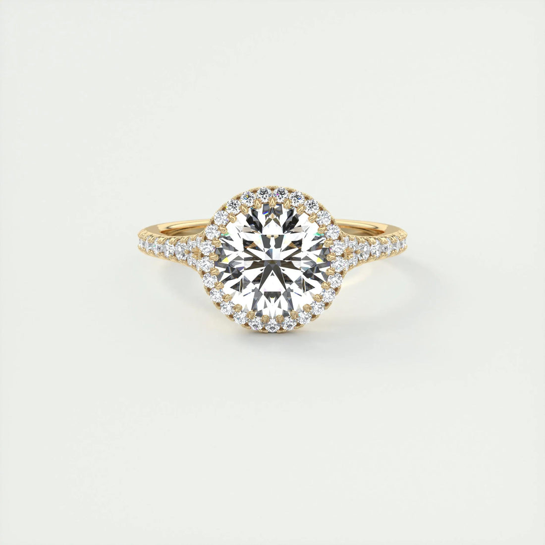 3.05 Ct Round Halo Cathedral Moissanite Diamond Engagement Ring