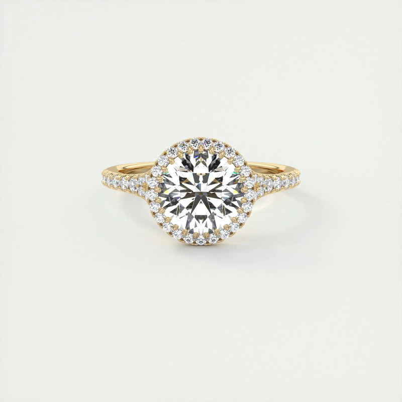 3.05 Ct Round Halo Cathedral Moissanite Diamond Engagement Ring