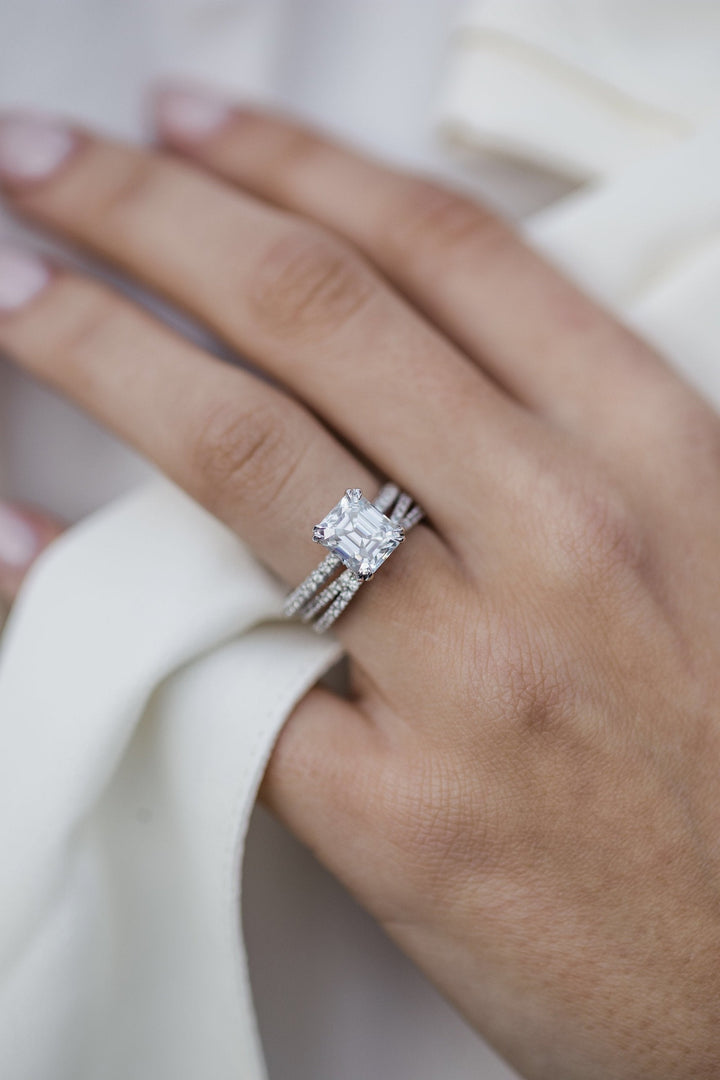 2.30CT Ascher Moissanite Hidden Halo Triple Pave Setting Engagement Ring