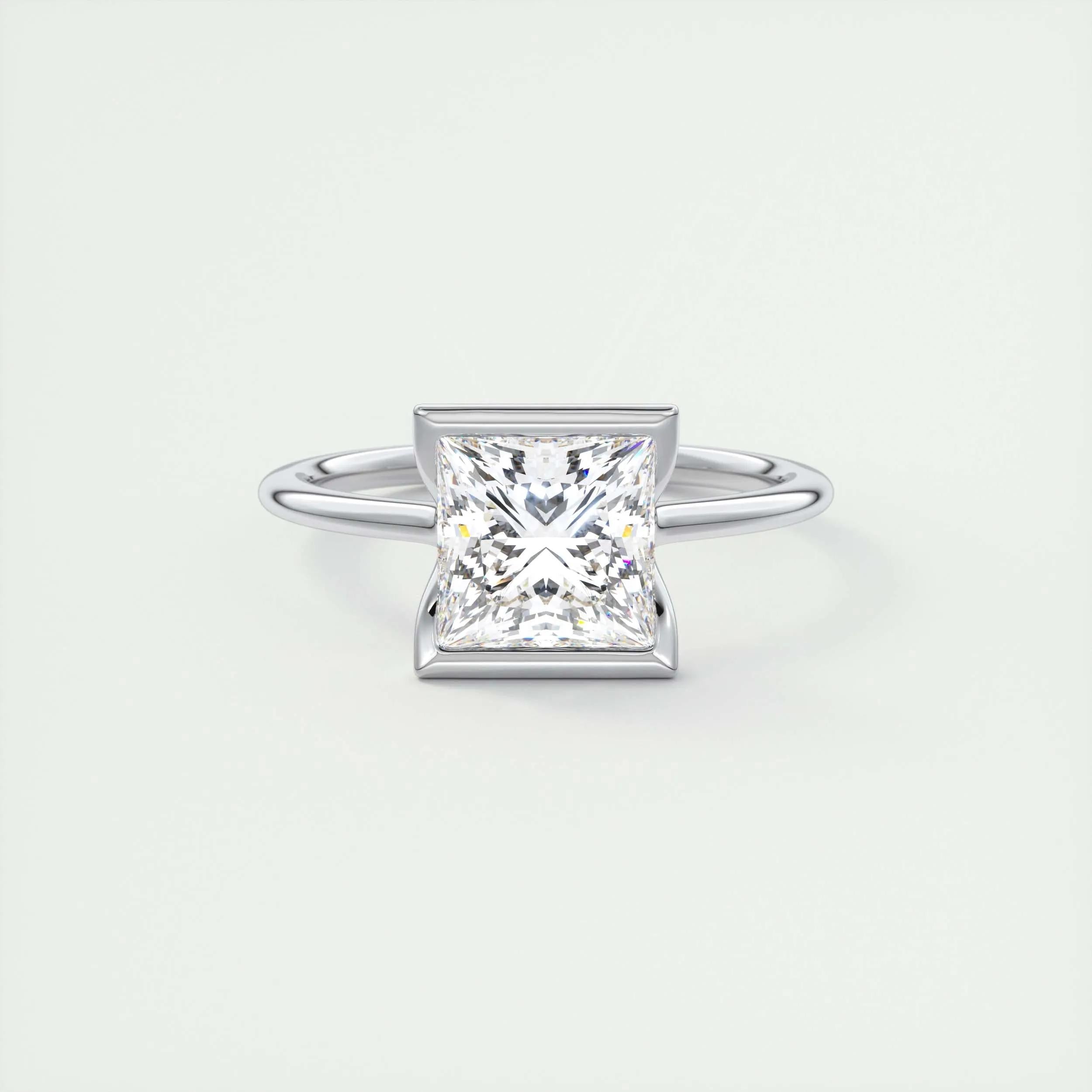 2.0 Ct Princess Half Bezel Solitaire Moissanite Diamond Engagement Ring