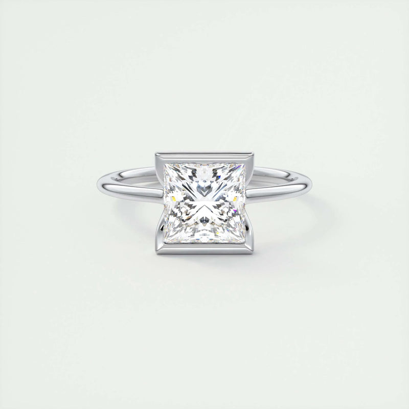 2.0 Ct Princess Half Bezel Solitaire Moissanite Diamond Engagement Ring