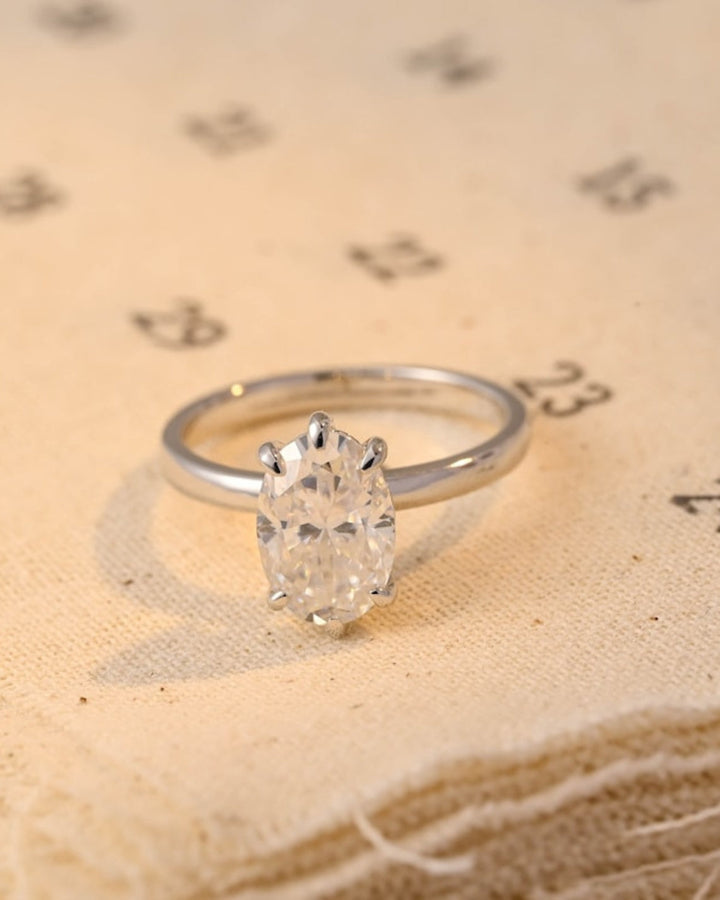 1.0-3.0 CT Oval CVD Diamond Solitaire Engagement Ring