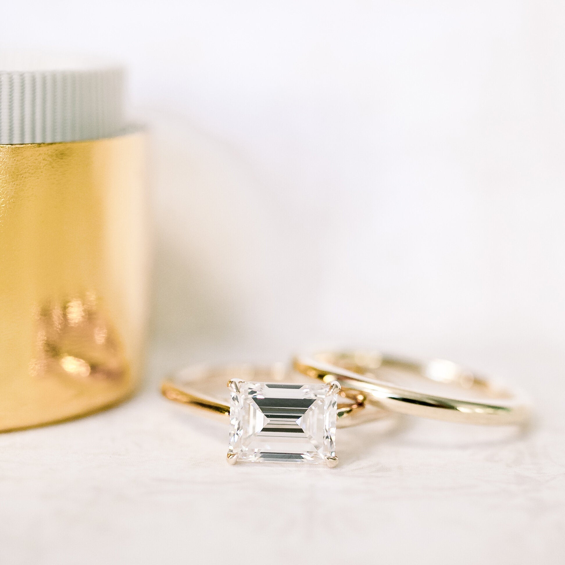 1.75ct East-West Emerald Cut Moissanite Solitaire Engagement Ring