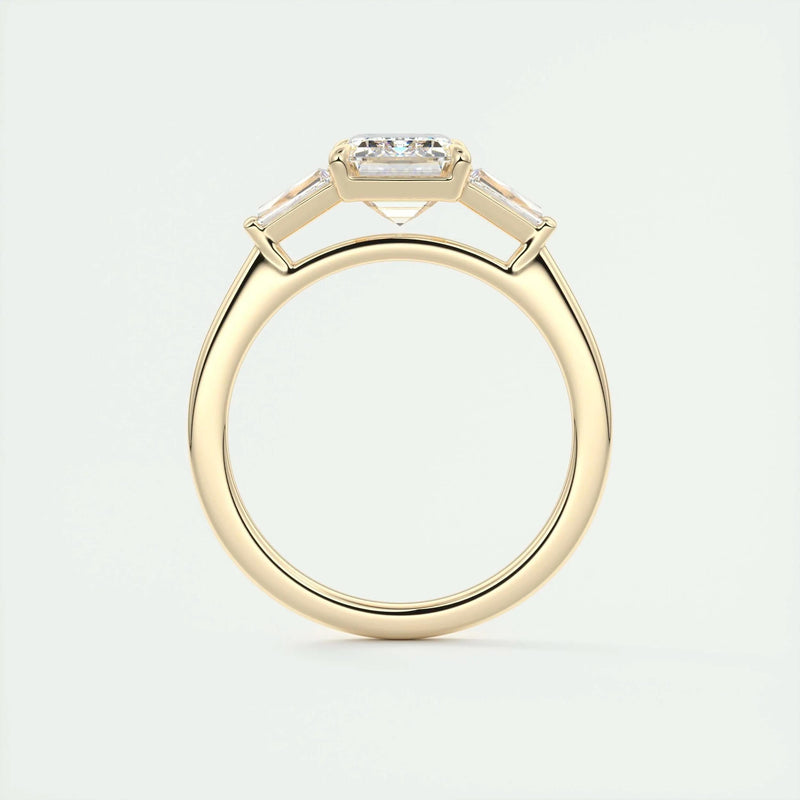 3.15 Ct Emerald Three Stone Moissanite Diamond Engagement Ring