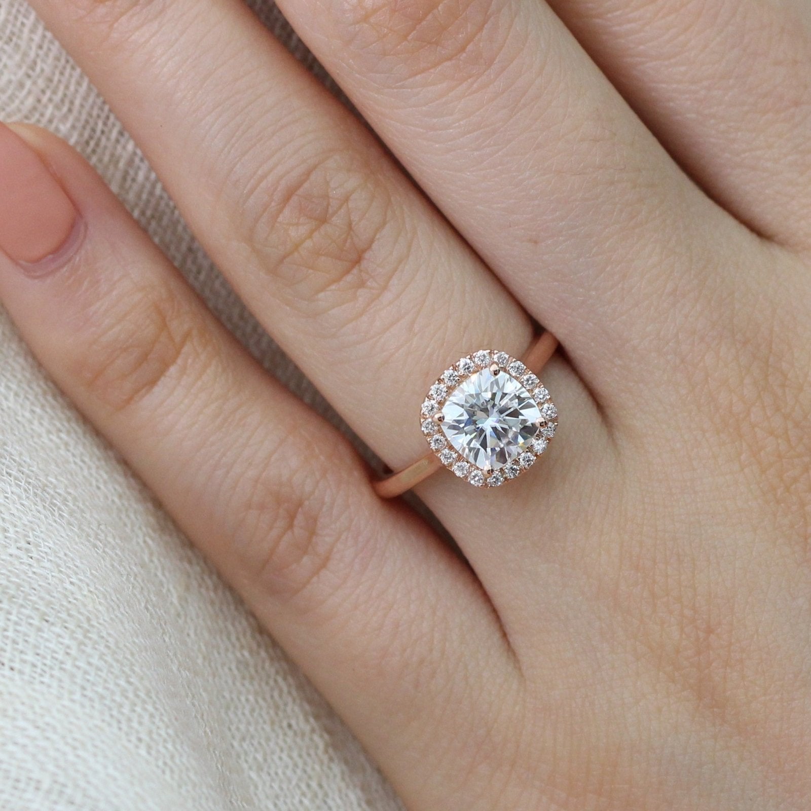 1.65CT Cushion Cut Moissanite Halo Engagement Ring